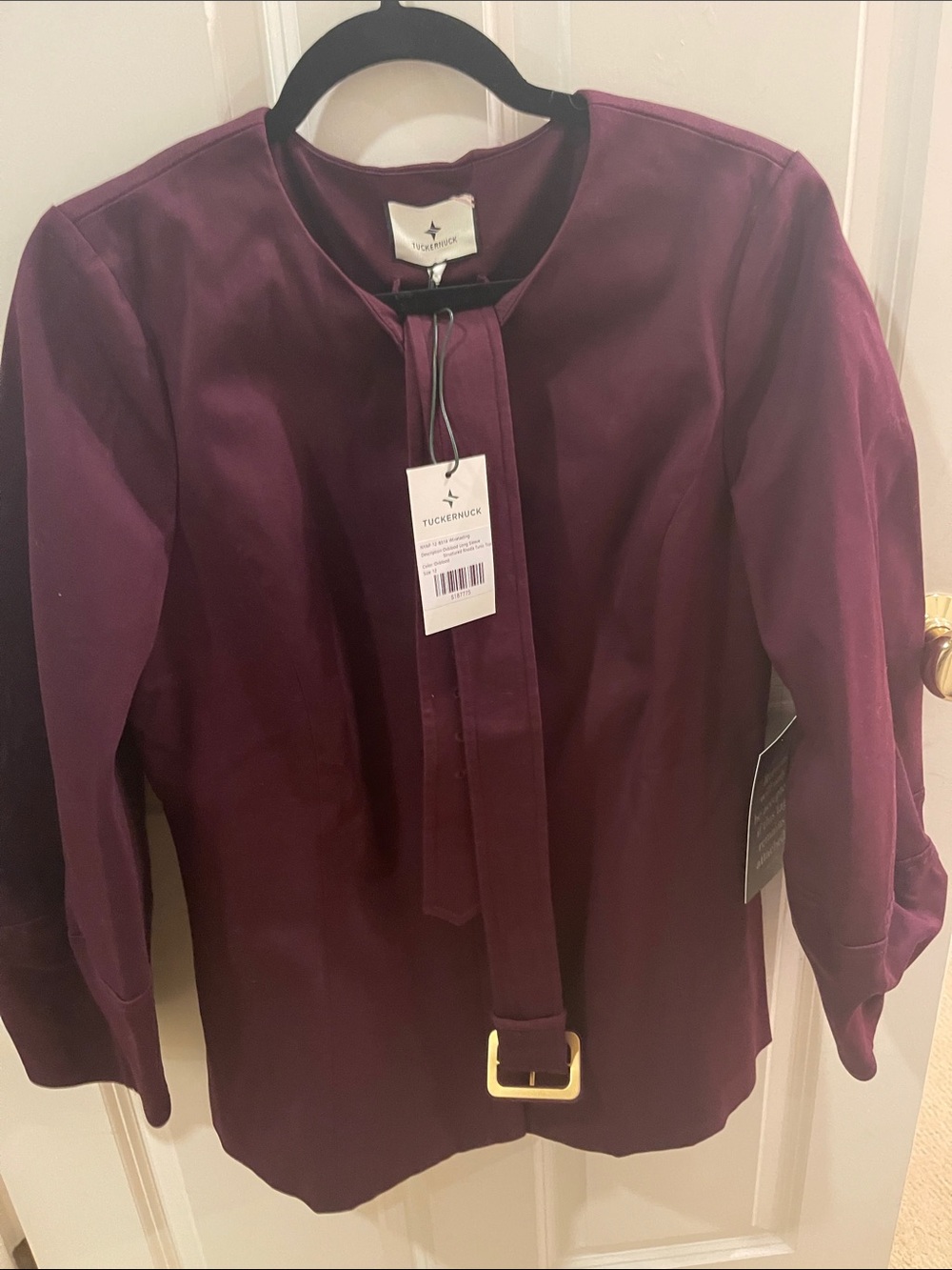 Tuckernuck Deep Plum Belted Long-Sleeve Blouse